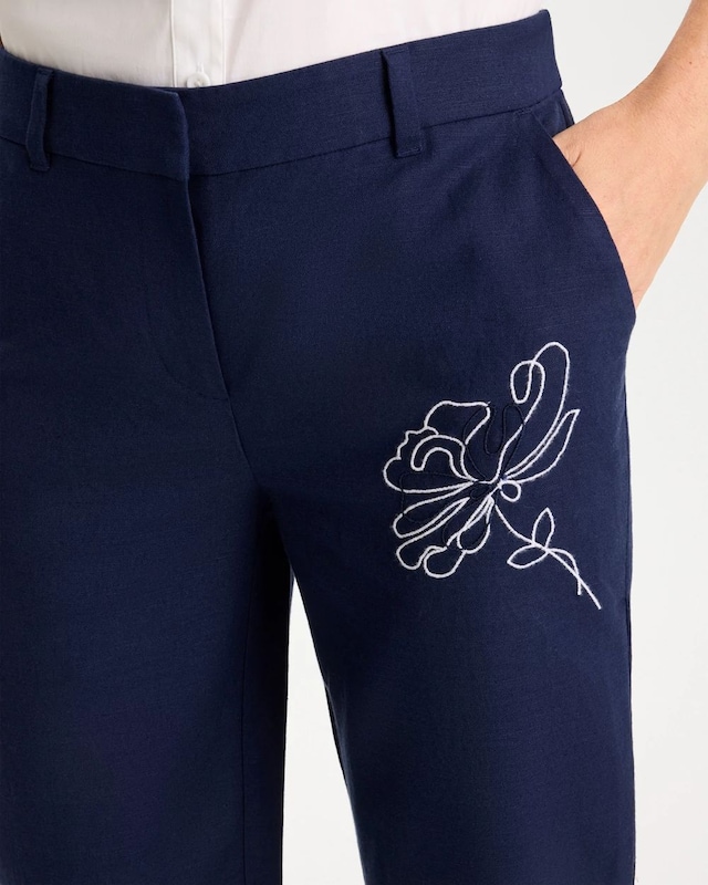 Embroidered Linen Fly Front Pants - image 4